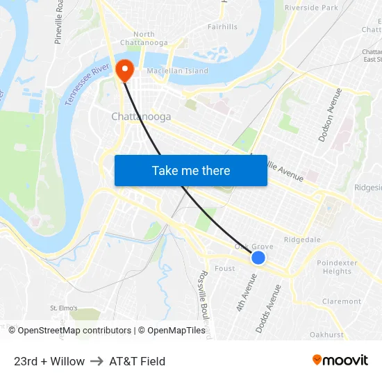 23rd + Willow to AT&T Field map