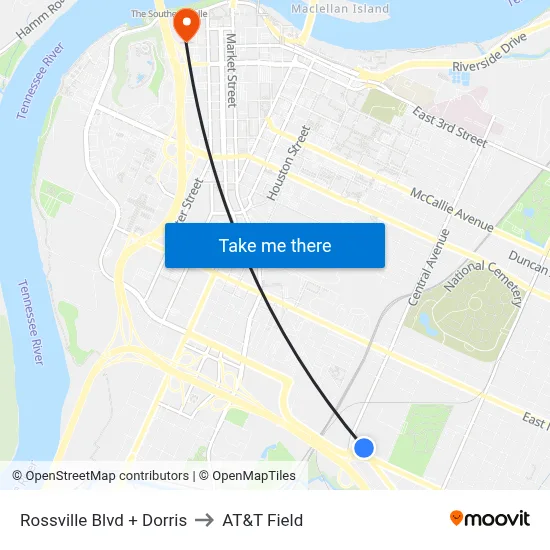 Rossville Blvd + Dorris to AT&T Field map