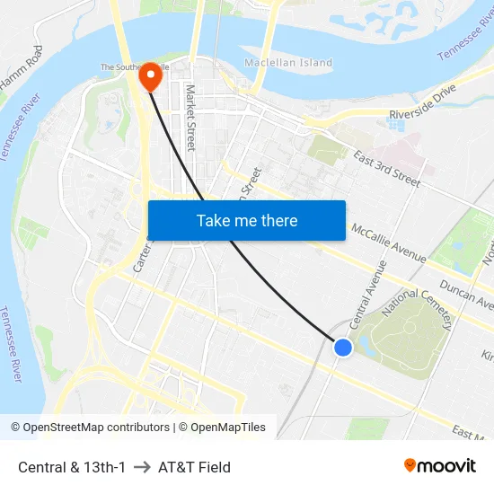 Central & 13th-1 to AT&T Field map