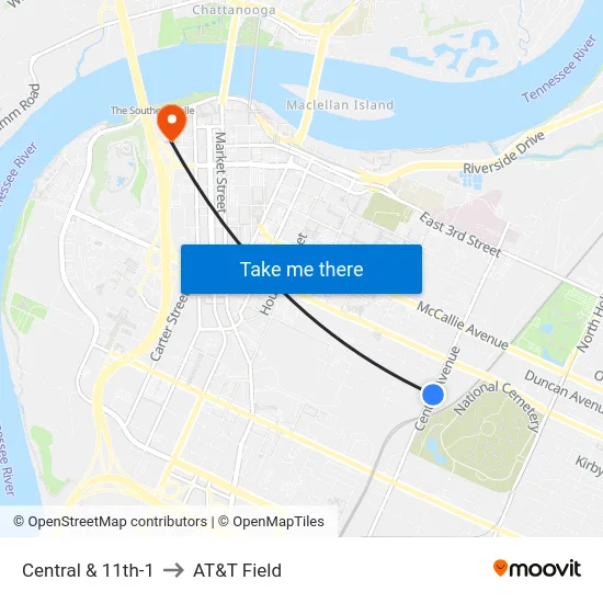 Central & 11th-1 to AT&T Field map