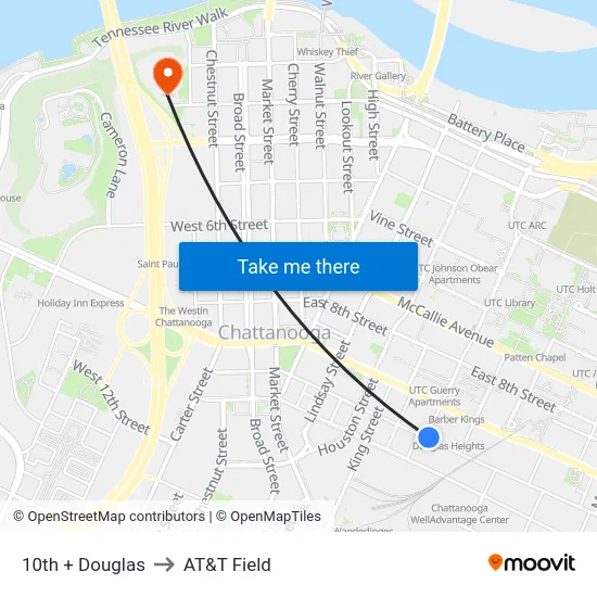 10th + Douglas to AT&T Field map