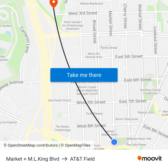Market + M.L.King Blvd to AT&T Field map