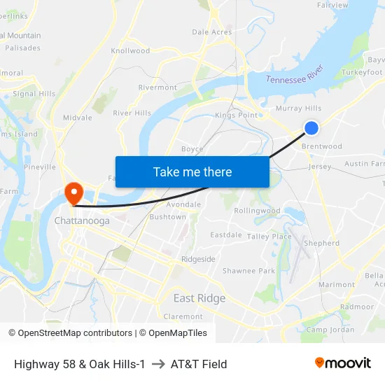 Highway 58 & Oak Hills-1 to AT&T Field map