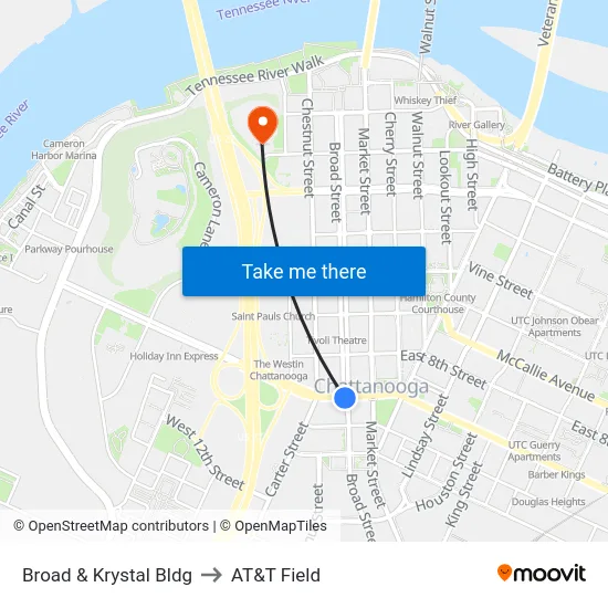 Broad & Krystal Bldg to AT&T Field map