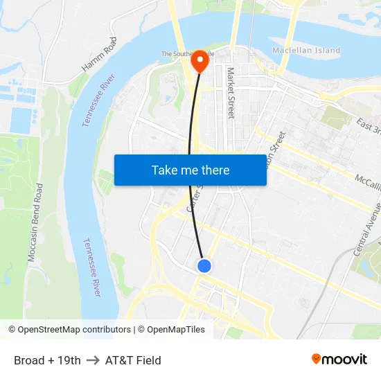 Broad + 19th to AT&T Field map