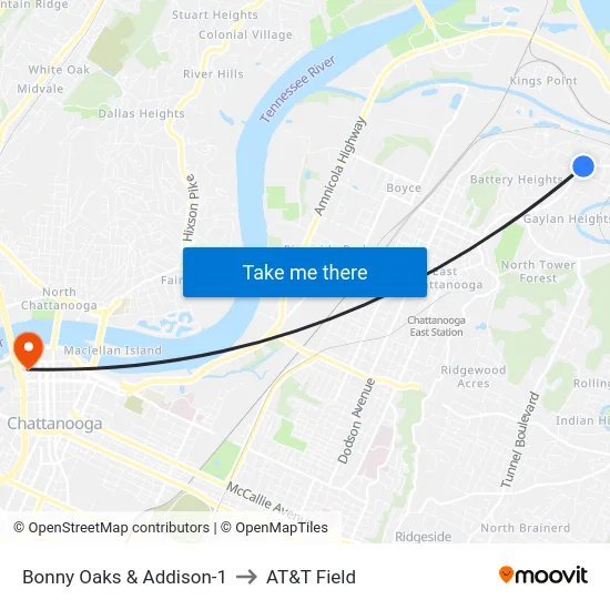 Bonny Oaks & Addison-1 to AT&T Field map