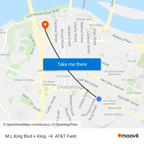 M.L.King Blvd + King to AT&T Field map