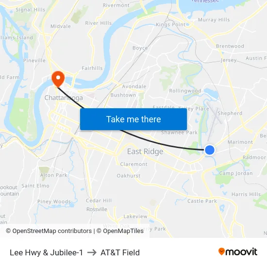 Lee Hwy & Jubilee-1 to AT&T Field map
