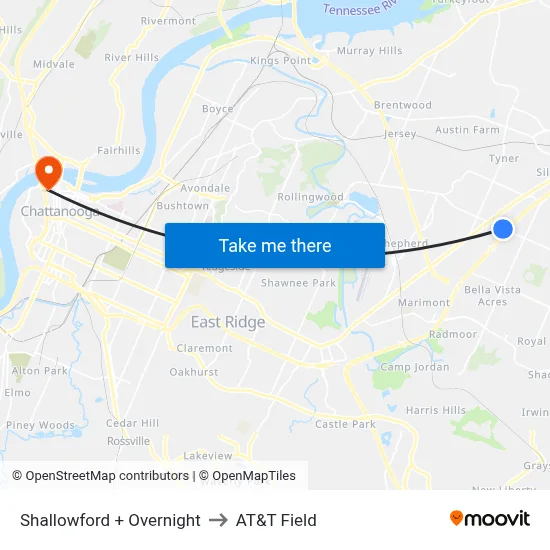 Shallowford + Overnight to AT&T Field map
