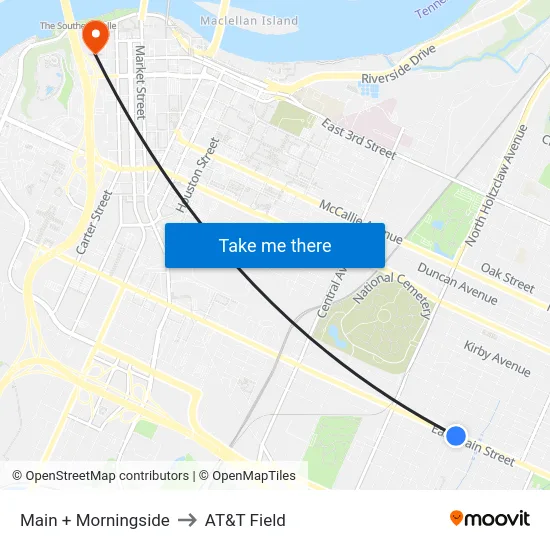 Main + Morningside to AT&T Field map