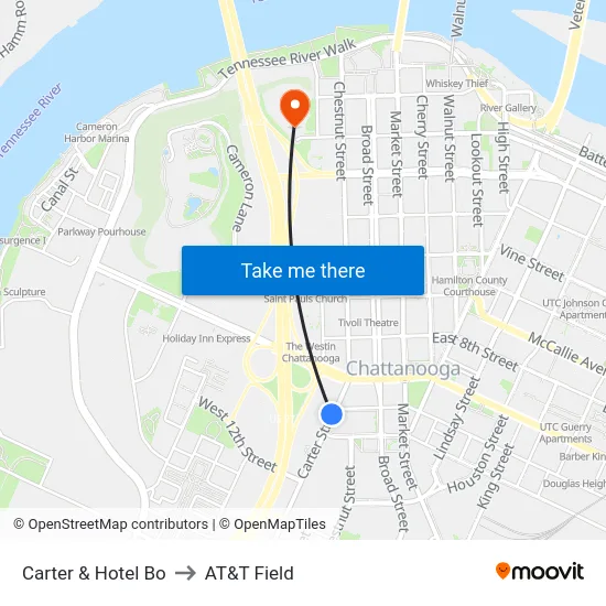 Carter & Hotel Bo to AT&T Field map