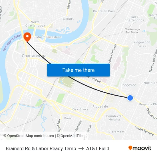 Brainerd Rd & Labor Ready Temp to AT&T Field map