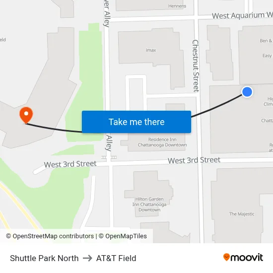 Shuttle Park North to AT&T Field map