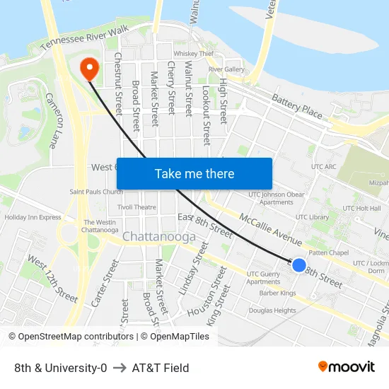 8th & University-0 to AT&T Field map