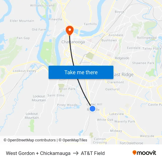 West Gordon + Chickamauga to AT&T Field map