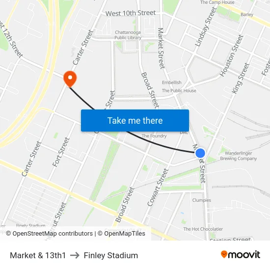 Market & 13th1 to Finley Stadium map