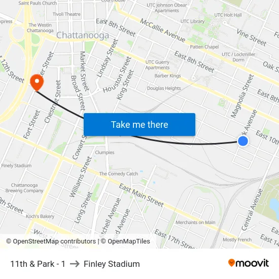 11th & Park - 1 to Finley Stadium map