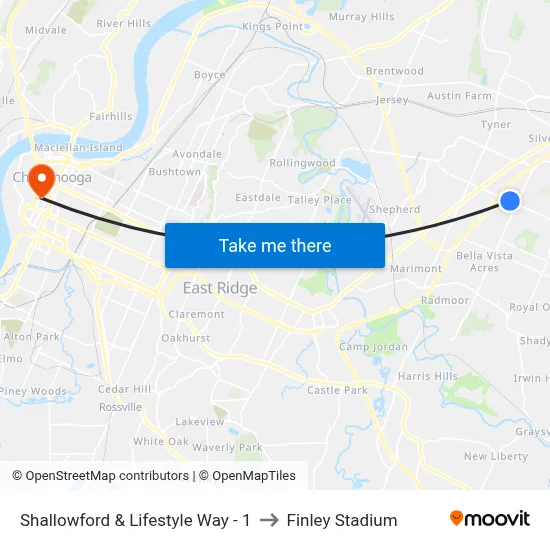 Shallowford & Lifestyle Way - 1 to Finley Stadium map