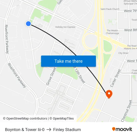 Boynton & Tower Iii-0 to Finley Stadium map