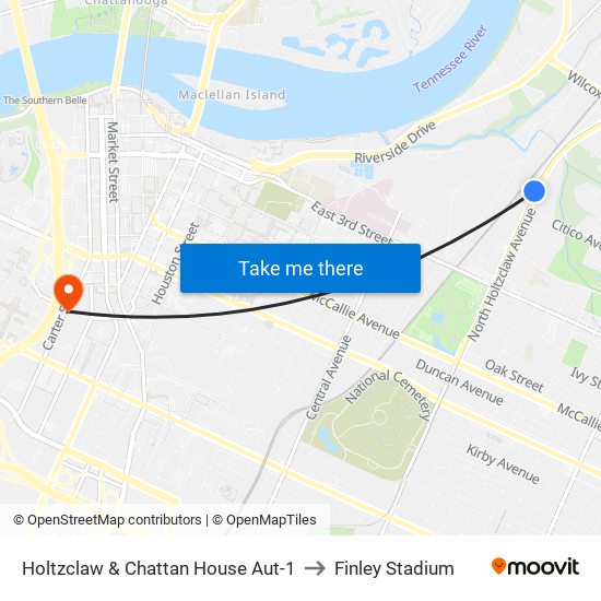 Holtzclaw & Chattan House Aut-1 to Finley Stadium map