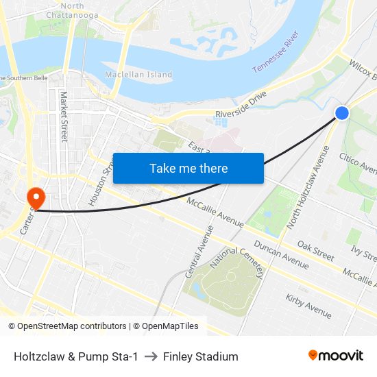Holtzclaw & Pump Sta-1 to Finley Stadium map