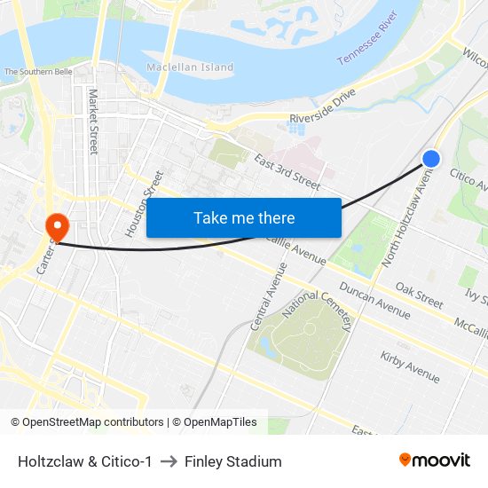 Holtzclaw & Citico-1 to Finley Stadium map