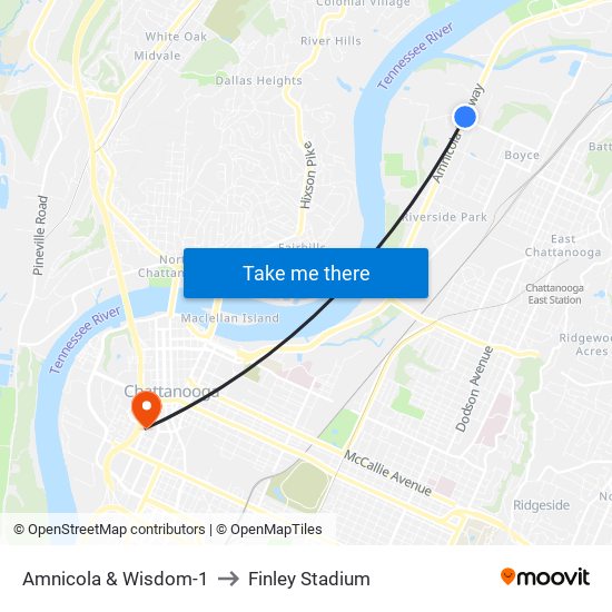 Amnicola & Wisdom-1 to Finley Stadium map