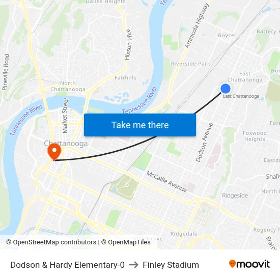 Dodson & Hardy Elementary-0 to Finley Stadium map