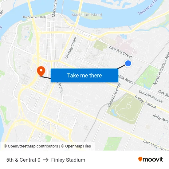 5th & Central-0 to Finley Stadium map