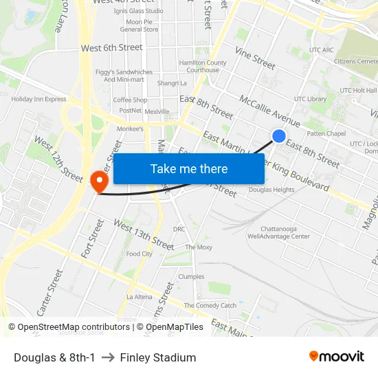 Douglas & 8th-1 to Finley Stadium map