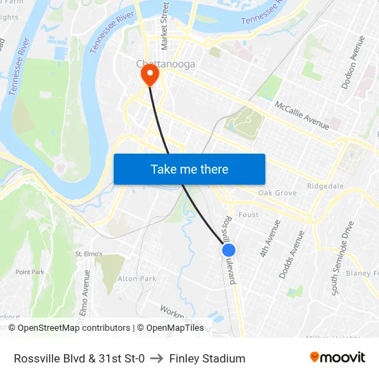 Rossville Blvd & 31st St-0 to Finley Stadium map