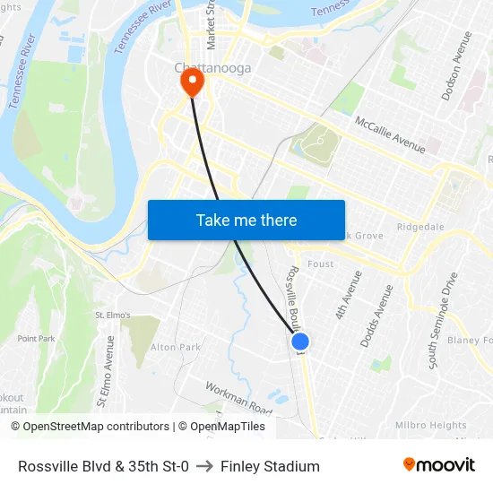 Rossville Blvd & 35th St-0 to Finley Stadium map