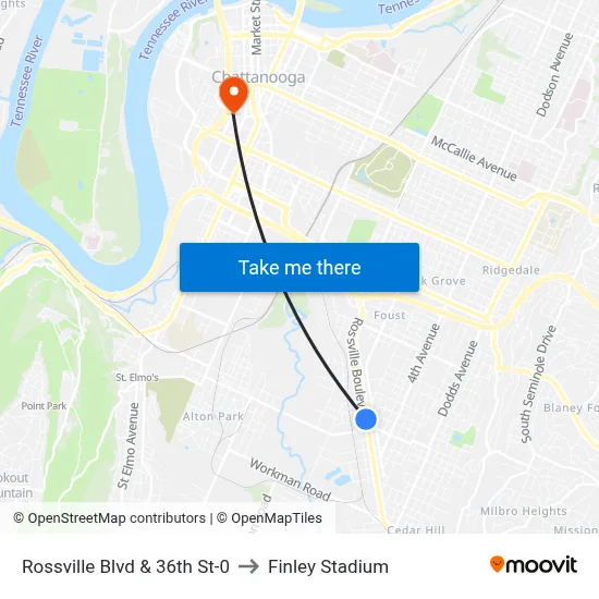 Rossville Blvd & 36th St-0 to Finley Stadium map