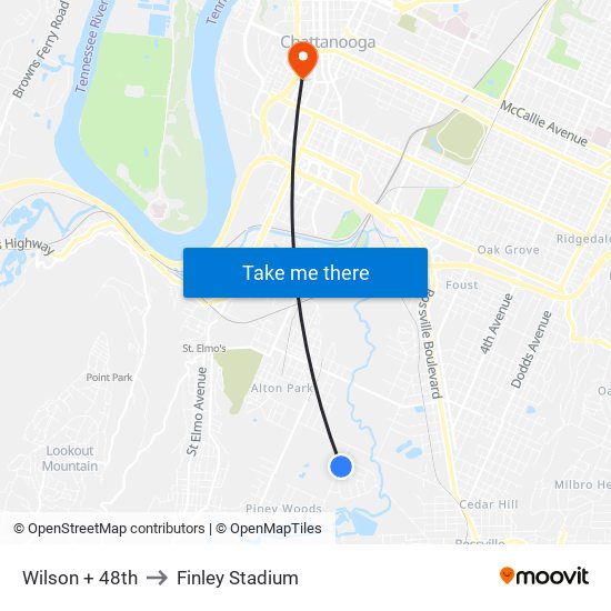 Wilson + 48th to Finley Stadium map