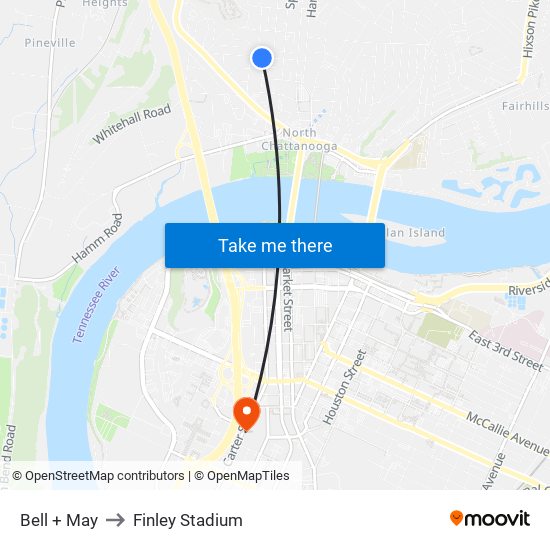 Bell + May to Finley Stadium map