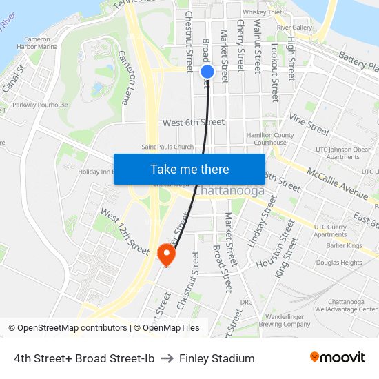 4th Street+ Broad Street-Ib to Finley Stadium map