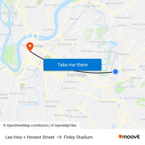 Lee Hwy + Honest Street to Finley Stadium map