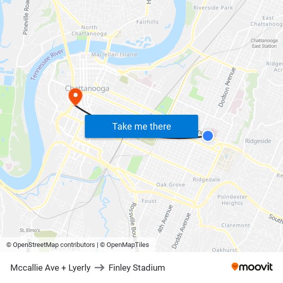 Mccallie Ave + Lyerly to Finley Stadium map