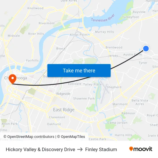 Hickory Valley & Discovery Drive to Finley Stadium map