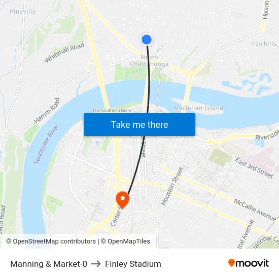 Manning & Market-0 to Finley Stadium map