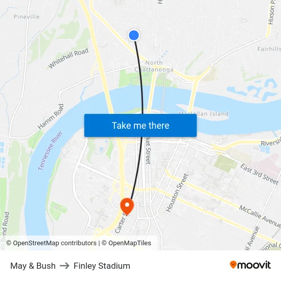May & Bush to Finley Stadium map