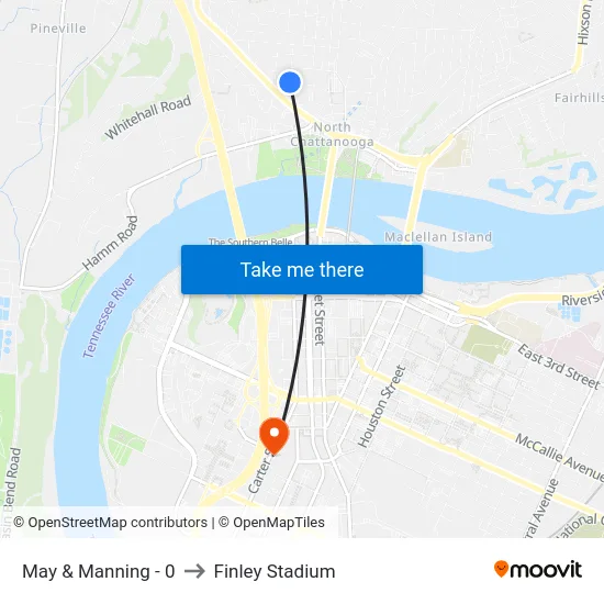 May & Manning - 0 to Finley Stadium map