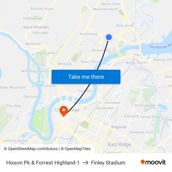 Hixson Pk & Forrest Highland-1 to Finley Stadium map