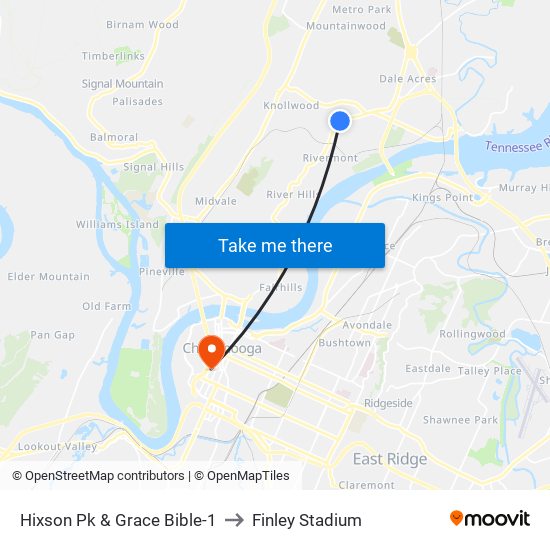 Hixson Pk & Grace Bible-1 to Finley Stadium map