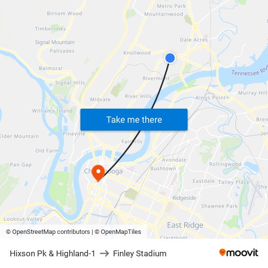 Hixson Pk & Highland-1 to Finley Stadium map