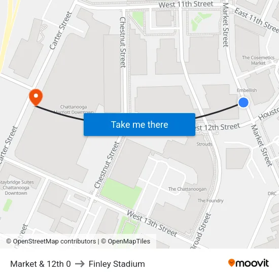 Market & 12th 0 to Finley Stadium map