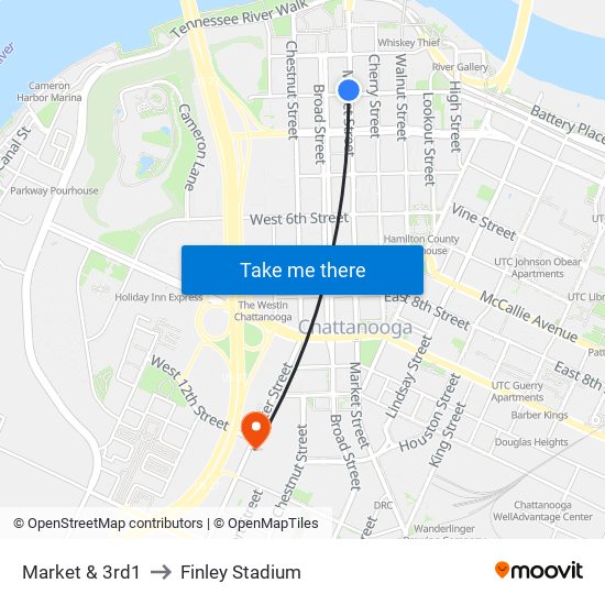 Market & 3rd1 to Finley Stadium map