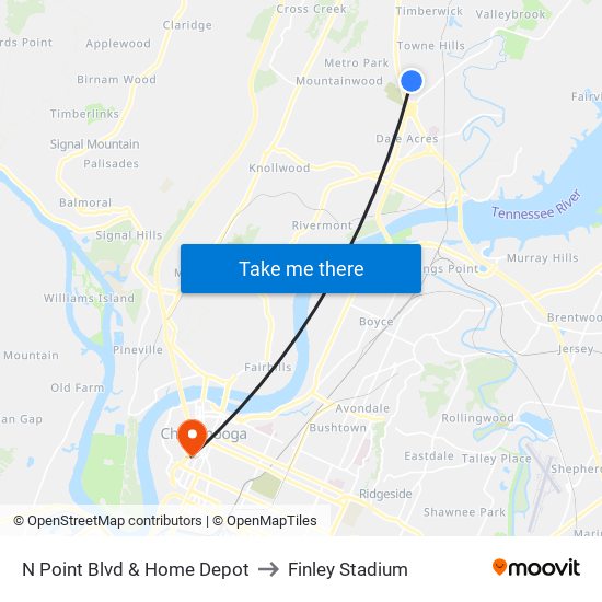 N Point Blvd & Home Depot to Finley Stadium map