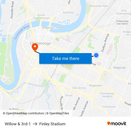 Willow & 3rd-1 to Finley Stadium map