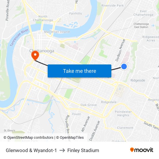 Glenwood & Wyandot-1 to Finley Stadium map